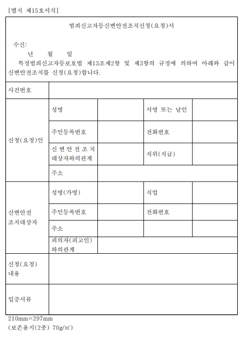 신변보호요청 시 사용할 수 있는 양식